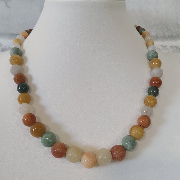 Multicolor Stone Agate Beaded Necklace Boho Earthy Crunchy